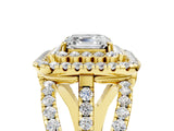 Yellow gold Double Halo Asscher Cut Diamond Split Shank Pave Set Ring_8