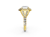 Yellow gold Double Halo Asscher Cut Diamond Split Shank Ring with Four Prong Setting_10