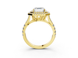 Yellow gold Double Halo Asscher Cut Diamond Split Shank Ring with Four Prong Setting_11