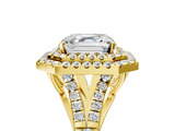 Yellow gold Double Halo Asscher Cut Diamond Split Shank Ring with Four Prong Setting_13
