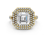 Yellow gold Double Halo Asscher Cut Diamond Split Shank Ring with Four Prong Setting_8