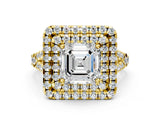 Yellow gold Double Halo Asscher Cut Pave Split Shank Prong Set Ring_15