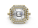Yellow gold Double Halo Asscher Diamond Pave Band with Four-Prong Setting_4