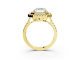 Yellow gold Double Halo Asscher Diamond Pave Band with Four-Prong Setting_7