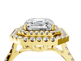 Yellow gold Double Halo Asscher Diamond Pave Band with Four-Prong Setting_8
