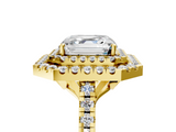 Yellow gold Double Halo Asscher Diamond Pave Band with Four-Prong Setting_9