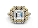 Yellow gold Double Halo Asscher-Shaped Split Shank Diamond Ring with Prong Setting_15