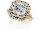 Yellow gold Double Halo Asscher-Shaped Split Shank Diamond Ring with Prong Setting_16