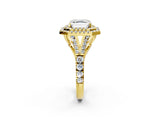Yellow gold Double Halo Asscher-Shaped Split Shank Diamond Ring with Prong Setting_17