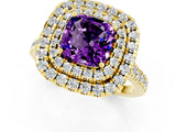 Yellow gold Double Halo Cushion Cut Amethyst Pavé Band with Four-Prong Setting_1
