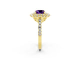 Yellow gold Double Halo Cushion Cut Amethyst Pavé Band with Four-Prong Setting_2