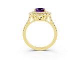 Yellow gold Double Halo Cushion Cut Amethyst Pavé Band with Four-Prong Setting_3
