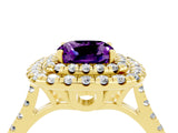 Yellow gold Double Halo Cushion Cut Amethyst Pavé Band with Four-Prong Setting_4