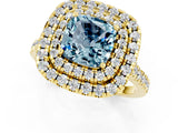 Yellow gold Double Halo Cushion Cut Aquamarine Pavé Band with Four-Prong Setting_1