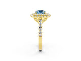 Yellow gold Double Halo Cushion Cut Aquamarine Pavé Band with Four-Prong Setting_2