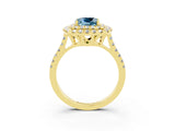 Yellow gold Double Halo Cushion Cut Aquamarine Pavé Band with Four-Prong Setting_3