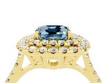 Yellow gold Double Halo Cushion Cut Aquamarine Pavé Band with Four-Prong Setting_4