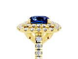 Yellow gold Double Halo Cushion Cut Blue Sapphire Pavé Band with Four-Prong Setting_5