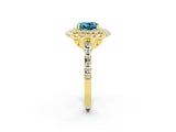 Yellow gold Double Halo Cushion Cut Blue Topaz Pavé Band with Four-Prong Setting_2
