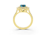 Yellow gold Double Halo Cushion Cut Blue Topaz Pavé Band with Four-Prong Setting_3