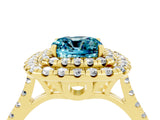Yellow gold Double Halo Cushion Cut Blue Topaz Pavé Band with Four-Prong Setting_4