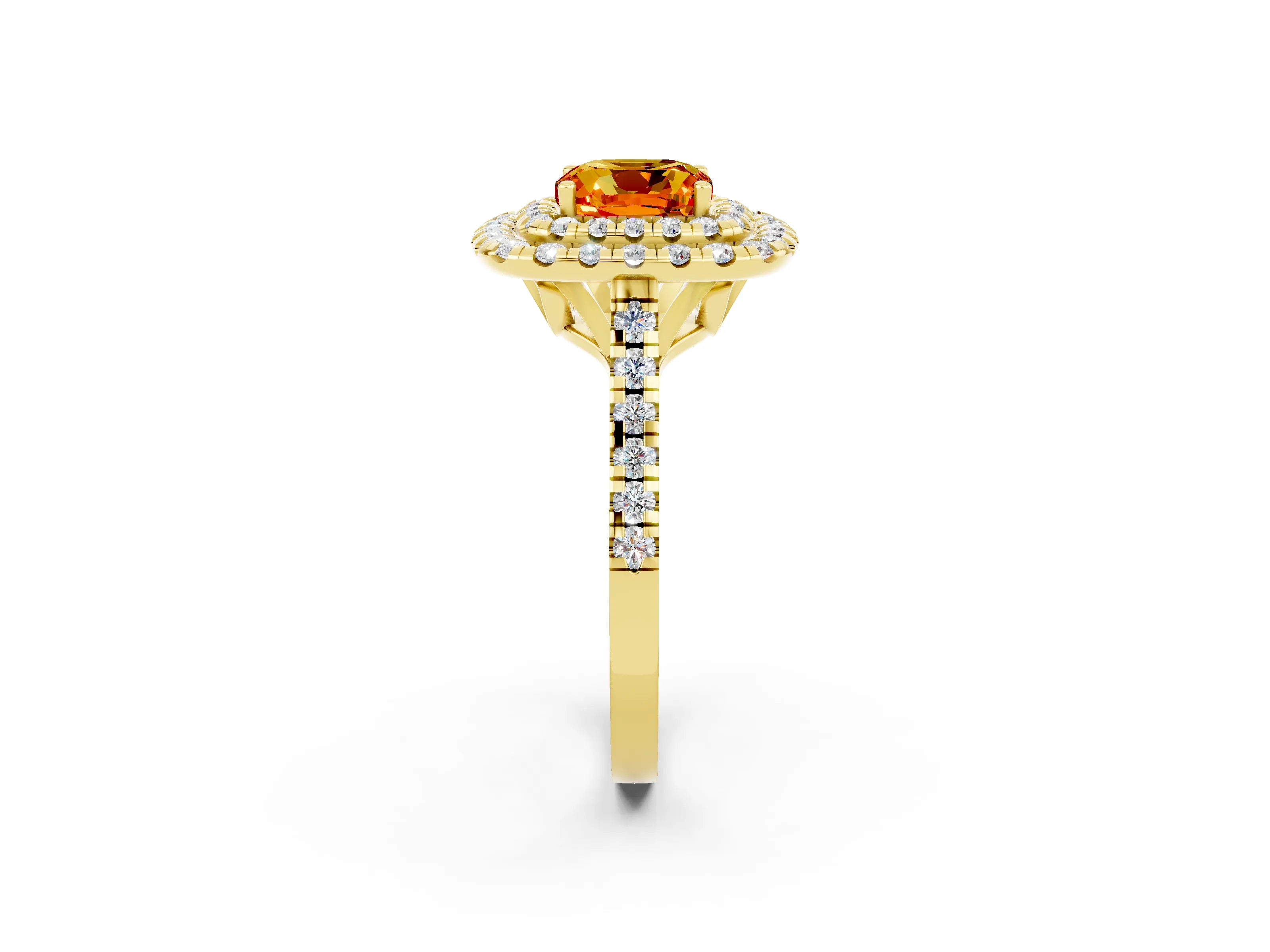 Yellow gold Double Halo Cushion Cut Citrine Pavé Band with Four-Prong Setting_2
