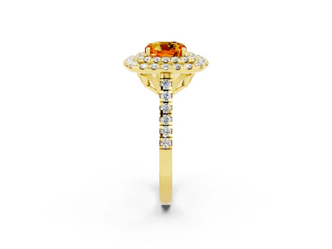 Yellow gold Double Halo Cushion Cut Citrine Pavé Band with Four-Prong Setting_2