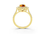 Yellow gold Double Halo Cushion Cut Citrine Pavé Band with Four-Prong Setting_3