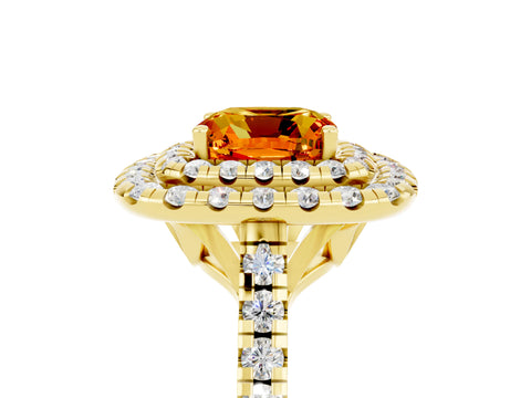 Yellow gold Double Halo Cushion Cut Citrine Pavé Band with Four-Prong Setting_5