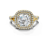 Yellow gold Double Halo Cushion Cut Diamond Split Shank Engagement Ring with Four-Prong Setting_7