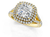 Yellow gold Double Halo Cushion Cut Diamond Split Shank Engagement Ring with Four-Prong Setting_8