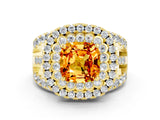 Yellow gold Double Halo Cushion Cut Diamond Split Shank Pave Set Ring