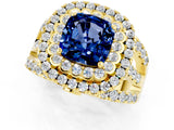 Yellow gold Double Halo Cushion Cut Diamond Split Shank Pave Set Ring_1