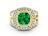 Yellow gold Double Halo Cushion Cut Diamond Split Shank Pave Set Ring