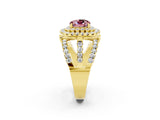 Yellow gold Double Halo Cushion Cut Diamond Split Shank Pave Set Ring_2