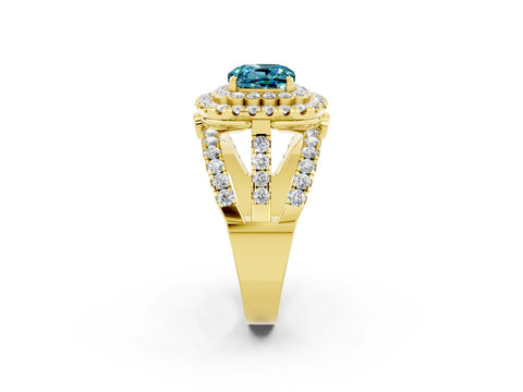Yellow gold Double Halo Cushion Cut Diamond Split Shank Pave Set Ring_2