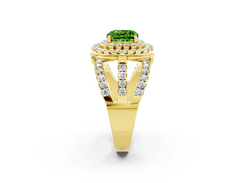 Yellow gold Double Halo Cushion Cut Diamond Split Shank Pave Set Ring_2