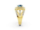 Yellow gold Double Halo Cushion Cut Diamond Split Shank Pave Set Ring_2