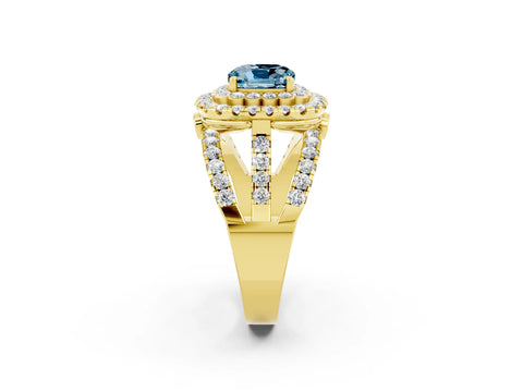 Yellow gold Double Halo Cushion Cut Diamond Split Shank Pave Set Ring_2