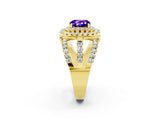 Yellow gold Double Halo Cushion Cut Diamond Split Shank Pave Set Ring_2