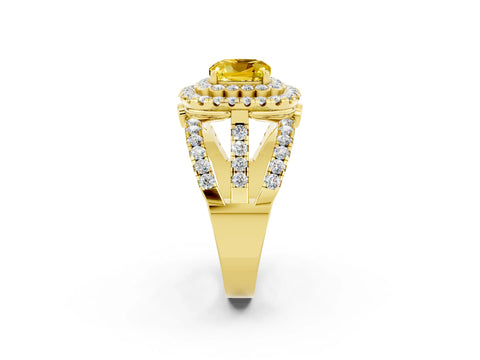 Yellow gold Double Halo Cushion Cut Diamond Split Shank Pave Set Ring_2