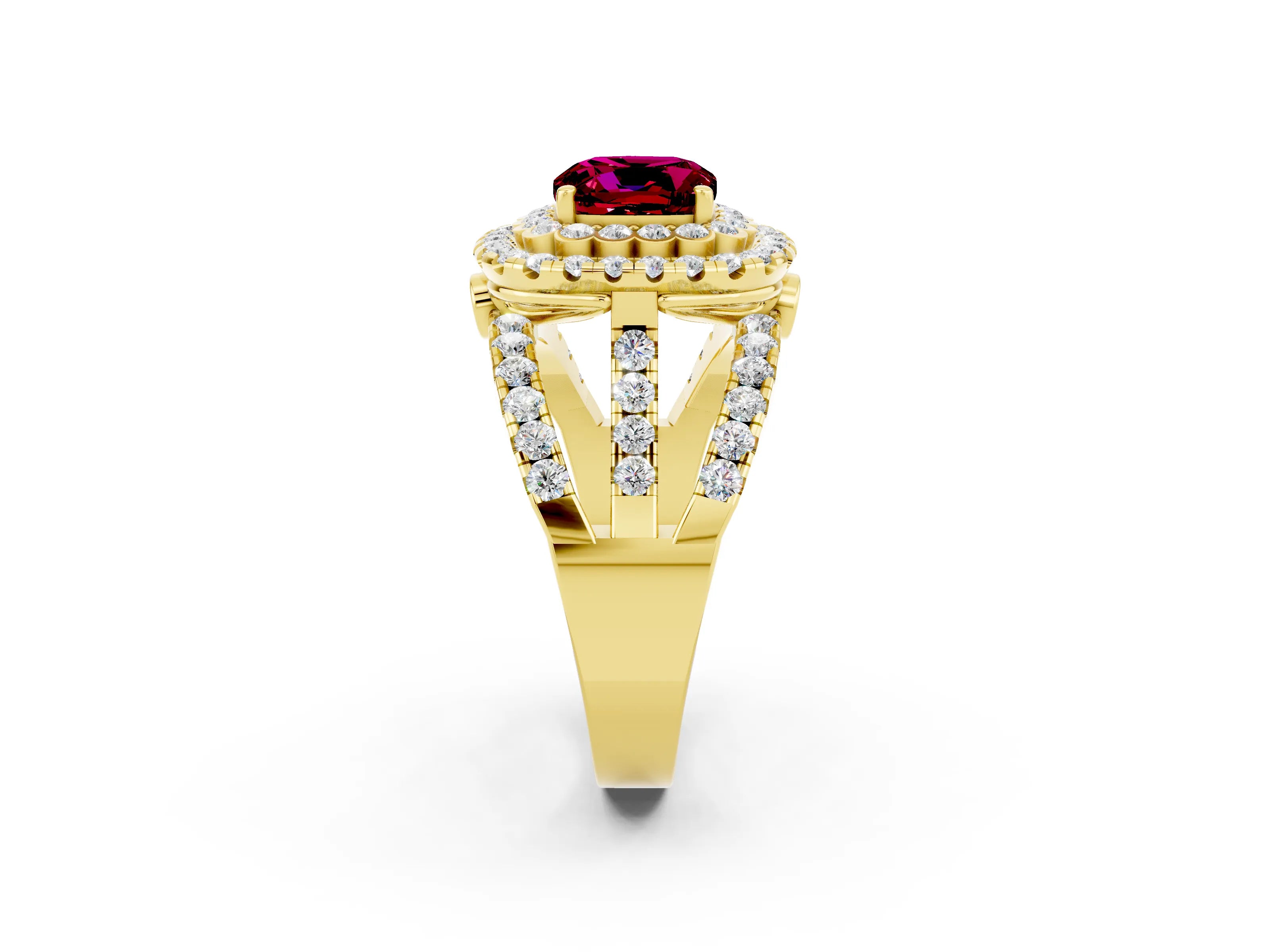 Yellow gold Double Halo Cushion Cut Diamond Split Shank Pave Set Ring_2