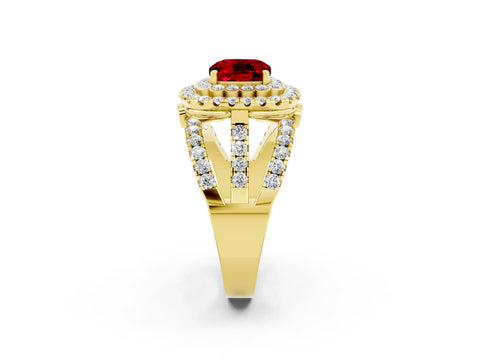 Yellow gold Double Halo Cushion Cut Diamond Split Shank Pave Set Ring_2