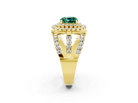 Yellow gold Double Halo Cushion Cut Diamond Split Shank Pave Set Ring_2