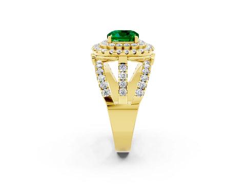 Yellow gold Double Halo Cushion Cut Diamond Split Shank Pave Set Ring_2