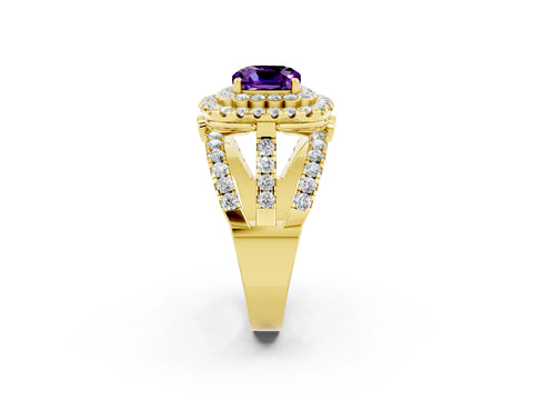 Yellow gold Double Halo Cushion Cut Diamond Split Shank Pave Set Ring_2