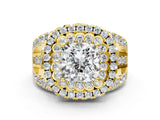 Yellow gold Double Halo Cushion Cut Diamond Split Shank Pave Set Ring_3
