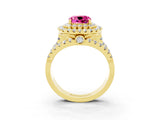 Yellow gold Double Halo Cushion Cut Diamond Split Shank Pave Set Ring_3