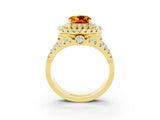 Yellow gold Double Halo Cushion Cut Diamond Split Shank Pave Set Ring_3