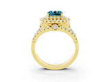 Yellow gold Double Halo Cushion Cut Diamond Split Shank Pave Set Ring_3